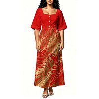 Robe longue fluide pour femme à imprimé feuille de Monstera personnalisé, col carré, manches courtes, boutonnée, idéale pour les vacances