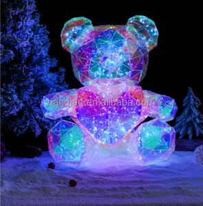 인공 수제 플라스틱 하트 모양 곰 공예 이벤트 파티 장식 용품 생일 선물 실물 크기 Led 빛나는 곰 동상