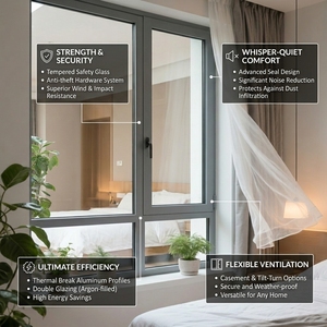 <span class=keywords><strong>Finestra</strong></span> a Battente in Lega di Alluminio con Vetro Temperato Doppio, Isolamento Acustico e Termico, Stile Americano di Lusso - Product Image 2