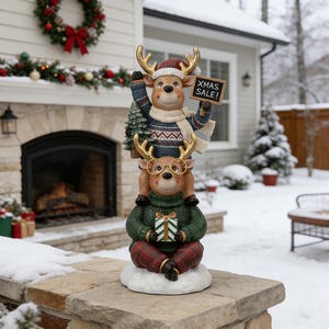 Statua di Renne Natalizie Impilate OEM ODM con Insegna 'XMAS SALE' - Figurina Festiva in Resina per Decorazioni Natalizie da Vetrina - Product Image 6