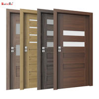 Porte en bois massif moderne avec insert en verre trempé HPL, porte intérieure en bois écologique avec placage en chêne, finition ignifuge