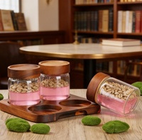 Bocaux en verre borosilicate de luxe personnalisés de 5 ml, 15 ml, 30 ml, 250 ml, 350 ml, 550 ml avec couvercle en bois pour le stockage des aliments, le sucre, les bonbons, l'emballage