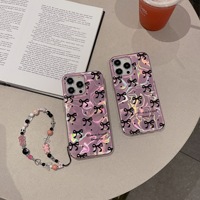 Coque nœud papillon de style coréen pour iPhone 16 Pro Max 15 14/13 7 Plus Design d'ondulation d'eau rose avec artisanat en galvanoplastie pour fille