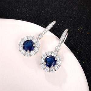 Orecchini Pendenti con Zircone Blu, Eleganti Orecchini Lunghi per Donne, Gioielli Regalo per Anniversario - Product Image 4