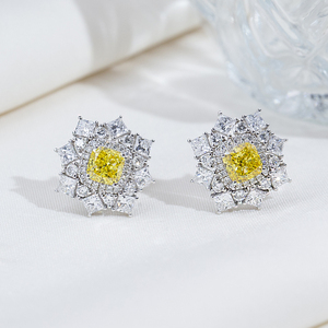 Boucles d'oreilles Messi Jewelry MSE-954 en or blanc 9 carats avec diamants jaunes taille coussin pour femmes - Product Image 2