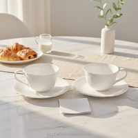 Tasse à café en forme de fleur simple, 2 tasses, 2 assiettes, cadeau pour la maison, le bureau, les affaires, pour couple
