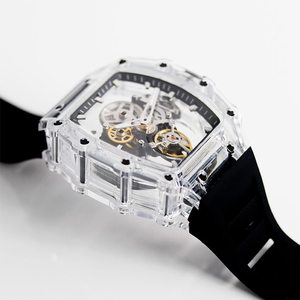 Montre-bracelet mécanique squelette transparente EM1071 pour homme avec bracelet en caoutchouc naturel noir et verre saphir – Vente en gros - Product Image 2