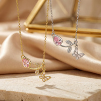 Collier Tendance Papillon Tulipe Entièrement Pavé de Zircons, Plaqué Or 18K, Chaîne de Clavicule Délicate, Bijou de Niche Luxe Léger, Idéal Cadeau
