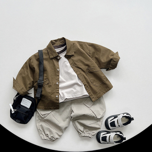 Printemps automne enfant en bas âge garçons et filles col rabattu chemise veste rétro polyvalent haut à la mode vêtements pour enfants - Product Image 5