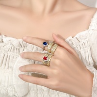 Cincin Kristal Ruby Biru Dua Warna 2 in 1 yang Dapat Dilepas, Set Cincin CZ Potongan Cushion, Cincin Tumpuk yang Dapat Disesuaikan, Cincin Pernikahan Pengantin Wanita