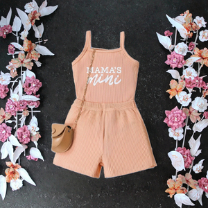 Conjunto Deportivo Casual de Dos Piezas para Niñas, Verano, Transpirable, Top de Algodón, Pantalones Cortos, Estampado Moderno, Ropa Refrescante Estilo INS - Product Image 1