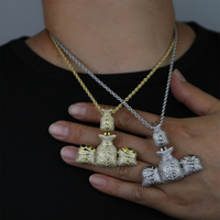 Collier avec pendentif sac d'argent triple en laiton plaqué or, entièrement serti de zircone cubique, motif signe de dollar, style Hip Hop, pour hommes et femmes