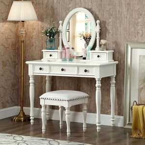 Solid Wood Dressing Table With Mirror And Storage Drawers Bedroom Vanity Makeup Desk Mahogany Finish Classic American Style - Product Image 3