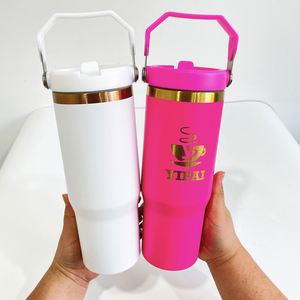 Leak Proof Flip Straw Tumbler Stainless Steel Powder Coated Gold Copper Plated 30Oz Water Bottle With Lid - Product Image 2