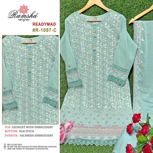 Nuevo diseño de moda Georgette bordado pesado Readymade Pakistan Suit para bodas y fiestas de la India - Product Image 4