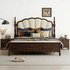 Premium Wooden <b>Bed</b> with Upholstered Headboard King Size Modern Bedroom Furniture Elegant Durable Luxury Home Decor Frame - Product Image 3