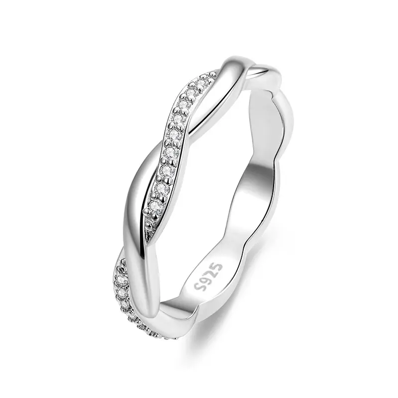 Luxury twisted diamond ring women s925 sterling silver zircon stuckable finger ring 925 sterling silver jewelry
