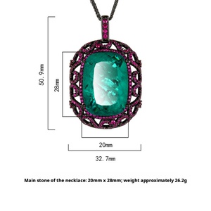 Premium Eco-friendly Copper Black Gold Plated Jewelry 20*<b>28mm</b> Green Cubic Zirconia Minimalist Large Hollow Pendant Necklace - Product Image 6