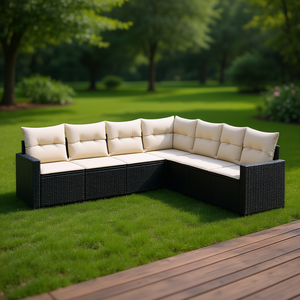 Grand ensemble de canapés de jardin modulaires en rotin PE noir, élégant et durable, mobilier d'extérieur - Product Image 2