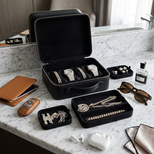 Estuche de Almacenamiento de Joyas de Cuero PU al por Mayor, Organizador de Viaje de Joyas de 2 Capas para Exhibición de Relojes, Anillos, Pendientes y Collares - Product Image 4