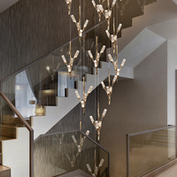 Escalier Lustre Villa Branche D'arbre Design Hall Haut Plafond De Luxe Pendentif Lampe Cristal Escalier En Spirale Suspension Lampe Éclairage