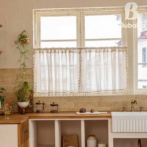 Rideaux en lin à motif bambou de style américain Bubaba, avec franges, pour petites fenêtres - Rideaux courts pour chambre à coucher - Product Image 5