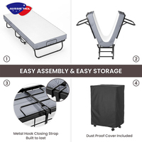 Lit pliant moderne en métal pour hôtel, structure stable, taille simple, avec matelas en mousse à mémoire de forme, vente en gros