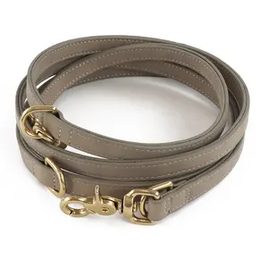 PU Leather Hands Free Dog Leash with Brass Copper Accessories PU Dog Collar Leash Set