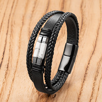 Bracelet en cuir multi-couches en pierre naturelle, fait main, avec cordon tressé et fermoir magnétique en acier inoxydable, style minimaliste