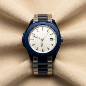 Reloj octogonal para hombre, caja plateada cepillada, ventana con fecha, correa de caucho azul marino ranurada, reloj de pulsera deportivo con puntero de cuarzo resistente al agua - Product Image 6