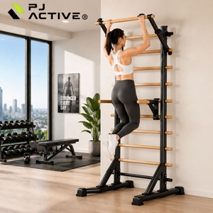 PINJIAN 280kg Entrenador de Suspensión Montado en Pared, Estación de Dominadas y Flexiones, Escalera Sueca, Barras de Entrenamiento, Escalera de Madera para Fitness - Product Image 2