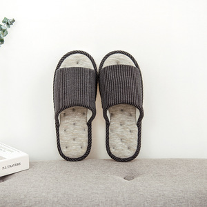 Ademend linnen binnenpantoffels open teen antislip PVC blaasgegoten zool zacht gevoerd voor koppels thuis slaapkamer vier seizoenen gebruik - Product Image 5
