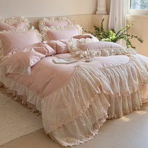 Bộ chăn ga gối đệm phong cách công chúa Pháp, chất liệu 100% cotton, cỡ Queen, viền ren, mang nét nữ tính - Product Image 3