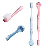 Brosse à dents orthodontique à double tête en forme de U avec gratte-langue à poils souples