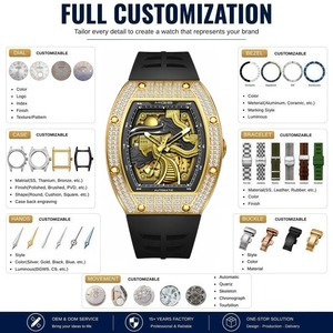 Montre automatique pour homme de luxe OEM 42 mm, boîtier tonneau serti de diamants, acier inoxydable, mécanique, lumineuse. - Product Image 2