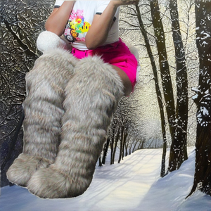 Botas de Mujer de Piel Sintética hasta el Muslo, con Forro de Piel Sintética, Suela de Goma, Cálidas para Invierno - Product Image 1