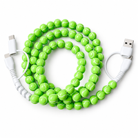 Câble de charge USB Type C 4-en-1 en forme de balle de tennis avec perles, câble de transfert de données, cadeau pour les fans de sport