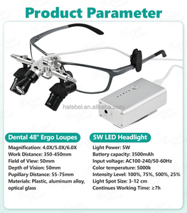 Lunettes grossissantes binoculaires pour chirurgie dentaire 350-450 mm avec lumière 4X/5X/6X 48 ° Loupes dentaires - Product Image 5