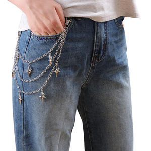 Chaîne de taille multicouche en argent avec étoiles pour jeans, style hip-hop décontracté, en alliage de zinc - Product Image 1