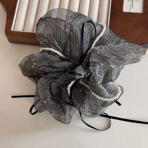 Accesorios para el cabello estilo bailarina perla decorada tela de malla Scrunchies brillo diamantes de imitación lazos para el cabello cinta lazo banda para el cabello - Product Image 5