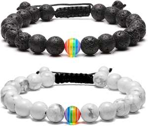 Bracelet en perles arc-en-ciel LGBT pour hommes et femmes, bijoux ajustables en corde tressée pour couples - Product Image 5