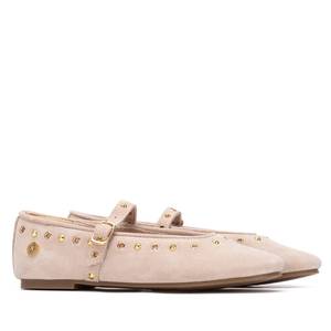 Xti Girls' Ballerinas Powder 35 <b>Flat</b> Shoes With Buckle And Studs - Product Image 4