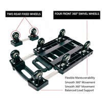 Carretilla de Mano Telescópica Plegable de 6 Ruedas, Plataforma de Plástico Portátil, Carro de Equipaje Retráctil para Logística de Almacén y Mudanzas