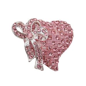 ロマンチックピンククリスタルラインストーンハート弓ブローチバレンタインデーの婚約パーティー用合金ジュエリーメッキ技術 - Product Image 1