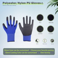 Gants enduits de PU ultra minces en nylon de calibre 18, gants de sécurité respirants et sensibles à écran tactile pour le jardinage, travaux à usage général