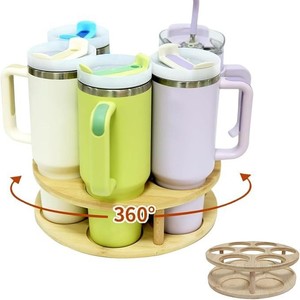 Stanley Tumbler Organizer with Rotatable <b>Rack</b> Wood Metal Water Bottle <b>Storage</b> for <b>Kitchen</b> Cabinets Stanley Cup <b>Storage</b> <b>Rack</b> - Product Image 2
