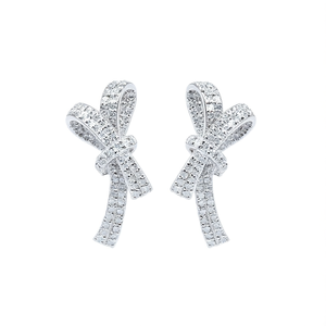 ต่างหูสตั๊ดรูปโบว์สีทองขาวพร้อมคริสตัลพลอยเทียมสำหรับเป็นของขวัญสำหรับผู้หญิง E1988 - Product Image 1