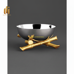 Modern Small <b>Silver</b> Decorative <b>Bowl</b> With Gold Base Luxury Metal Fruit <b>Bowl</b> New Design Centerpiece Dining Table <b>Bowls</b> & Dishes - Product Image 1