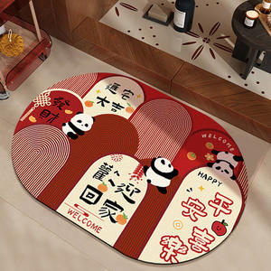 Tapis de bain ovale Lucky Panda en fibre de polyester, antidérapant, absorbant, design de dessin animé, pour la salle de bain, usage domestique - Product Image 5