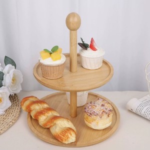 Soporte de bambú de varios niveles para pasteles, estante de exhibición de postres de 2 niveles para fiesta de té, bandeja de frutas reutilizable - Product Image 3